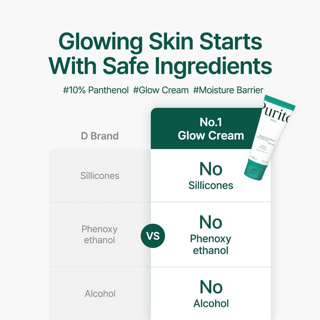 PURITO Mighty Bamboo Panthenol Cream, Glow Cream, Skin Barrier Repair, for All Skin Types, Daily Face Moisturizer, Glass Skin, Vegan, Korean Skin Care 3.38Fl.Oz / 100Ml