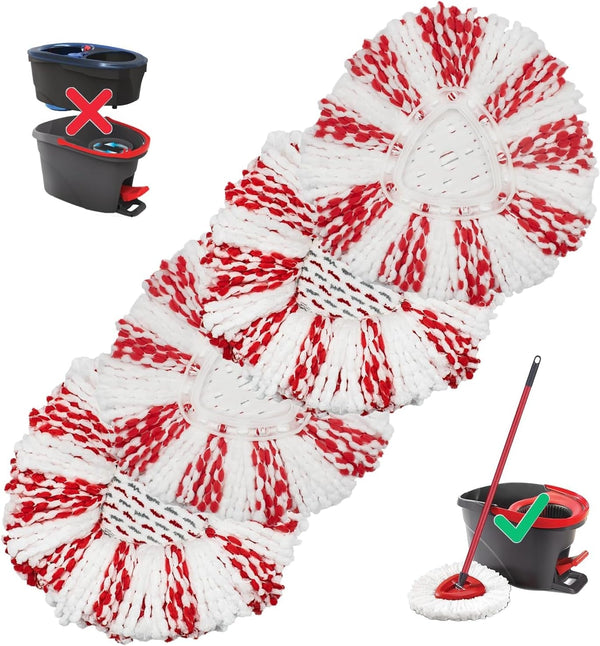 4-Pack Mop Replacement Heads Compatible with Ocedar Easywring 1-Tank Spin System, up 40% More Cleaning Power Mop Replace Head, Microfiber and Machine Washable Deep Cleaning Mop Refills (Red)