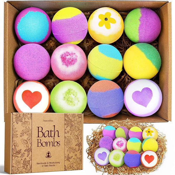 Bath Bombs for Women, 12 Pack Handmade Bubble Shower Bombs Set, Shea Butter & Individually Wrapped, Present Idea for Her/Him, Wife, Mom Women