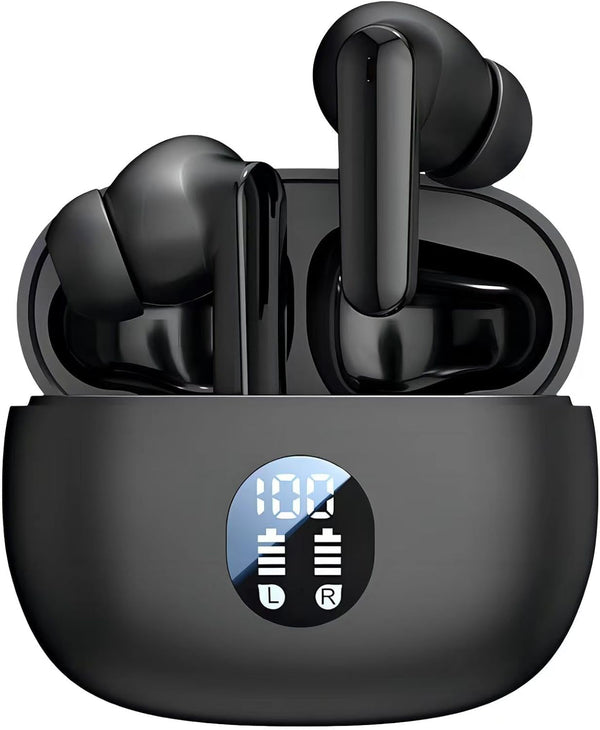 Wireless Earbuds, Bluetooth 5.4 Headphones Ear Buds with Bass Stereo Sound Noise Reduction Earphones, 120H Playtime,Ipx7 Waterproof USB-C , Touch Control LED Display Headset for Work Sport (Black)