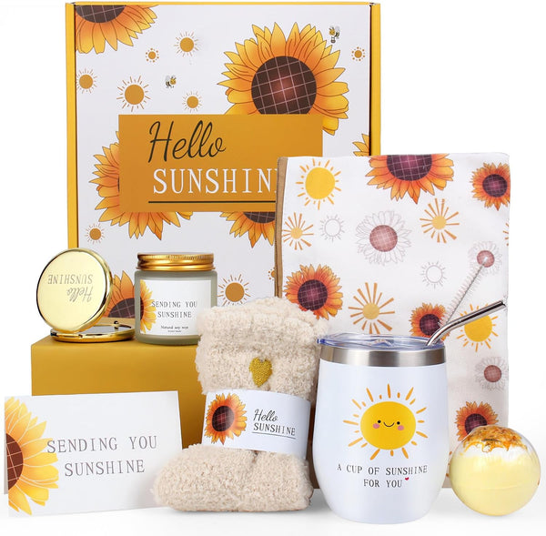 Birthday Gifts for Women Mothers Day Gifts - 8 Pcs Sunflower Gift Baskets for Women, Get Well Gift for Her, Happy Birthday Gift for Mom Sister Daughter Wife Coworker Best Friend Friendship