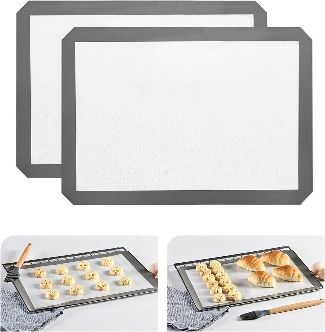 Kitchenraku Silicone Baking Mat, 16.5"X11.6" Non Stick Reusable Silicone Cooking Mat, BPA Free Baking Sheet for Cookies, Macarons Bread & Pastry, Toaster Pad Set of 2