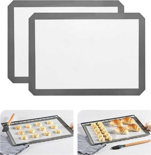 Kitchenraku Silicone Baking Mat, 16.5"X11.6" Non Stick Reusable Silicone Cooking Mat, BPA Free Baking Sheet for Cookies, Macarons Bread & Pastry, Toaster Pad Set of 2