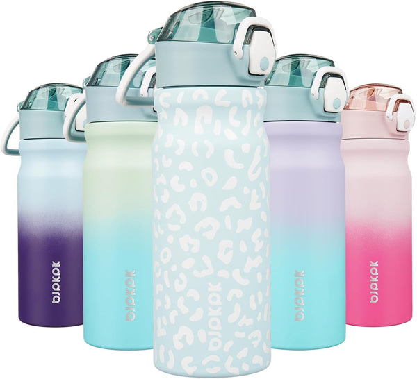 BJPKPK Insulated Water Bottle 18Oz Stainless Steel Water Bottles with Straw and Carry Handle Double Wall Metal Thermos,Light Blue Leopard