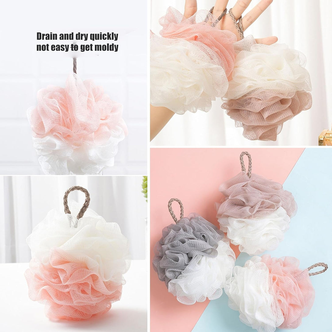 3 Pcs/50G Bath Shower Loofah,Loofah Sponge,Loofah Cloth,Shower Loofahs for Women, Men, Teenager(Pink Grey Lotus)