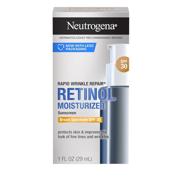 Neutrogena Rapid Wrinkle Repair Retinol Face Moisturizer with SPF 30 Sunscreen, Daily Anti-Aging Face Cream with Retinol & Hyaluronic Acid to Fight Fine Lines, Wrinkles, & Dark Spots, 1 Fl. Oz