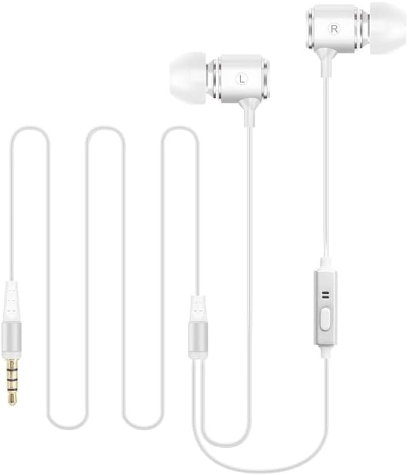 Headphones with Extra Long Cord - Earbuds for PC, TV & Computer - No Mic - White 5FT