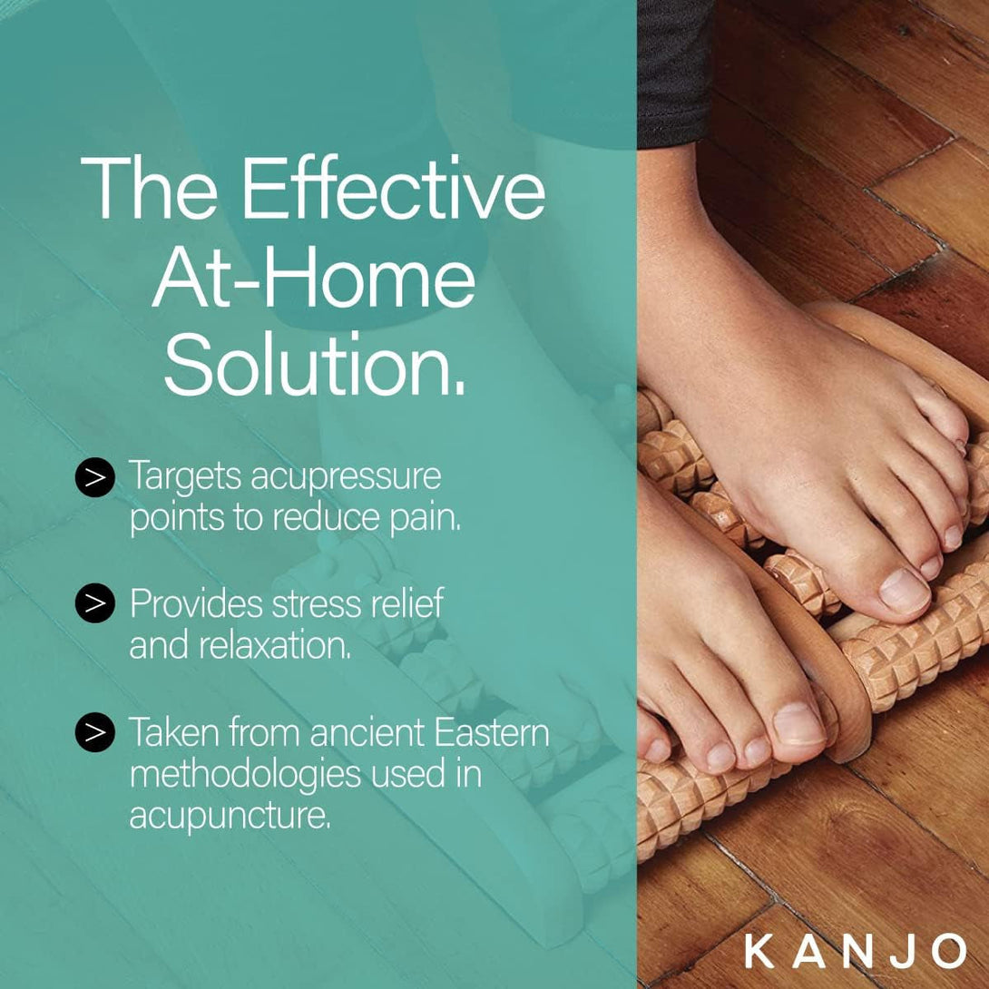 Kanjo FSA HSA Eligible Acupressure Foot Pain Relief Multi-Roller - Wooden Dual Foot Roller - Relieves Plantar Fasciitis, Heel & Arch Pain - Promotes Stress Relief & Muscle Relaxation