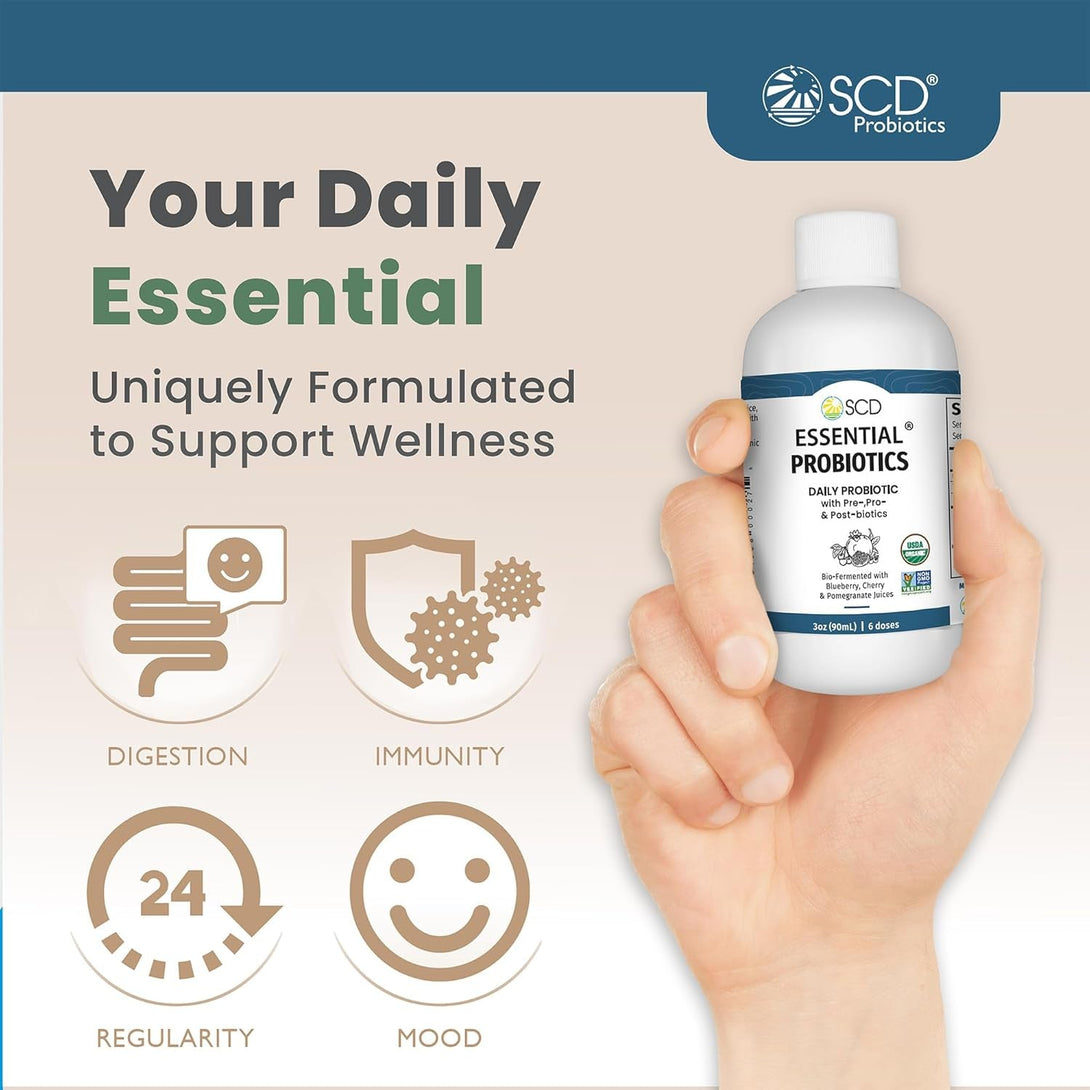 SCD Essential Probiotics for Women, Men, Kids and Toddlers, Travel Probiotic for Digestion and Immunity, Gut Health Liquid Probiotic Supplement, Trial Size – 3 Fl Oz