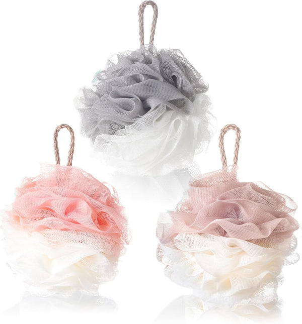 3 Pcs/50G Bath Shower Loofah,Loofah Sponge,Loofah Cloth,Shower Loofahs for Women, Men, Teenager(Pink Grey Lotus)