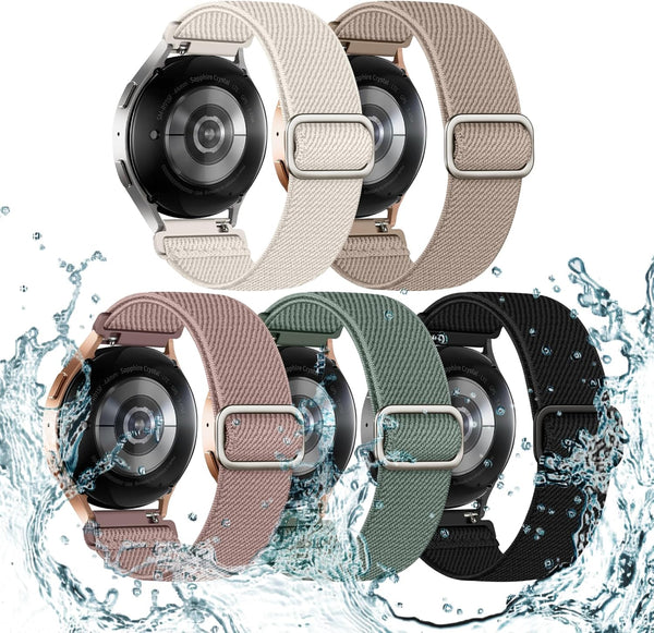 5 Pack Stretchy Bands Compatible with Samsung Galaxy Watch 7 6 5 4 FE Band 40Mm 44Mm 45Mm/Watch 6 4 Classic 4 42Mm 46Mm 43Mm 47Mm/Active 2, 20Mm Water-Resistant Elastic Nylon Sport Strap