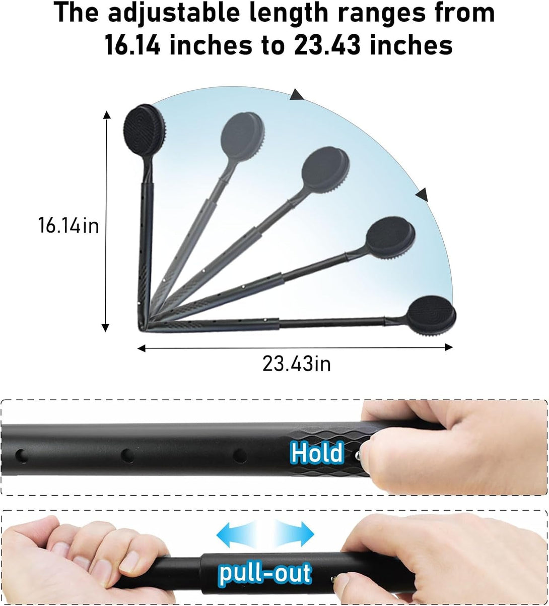 Dual-Sided Silicone Back Scrubber for Shower - Adjustable Long Handle (15.75"-23.62") - Shower Back Brush with Exfoliating & Massage Nubs - Perfect for Elderly, Disabled, Limited Arm Movement(Black)
