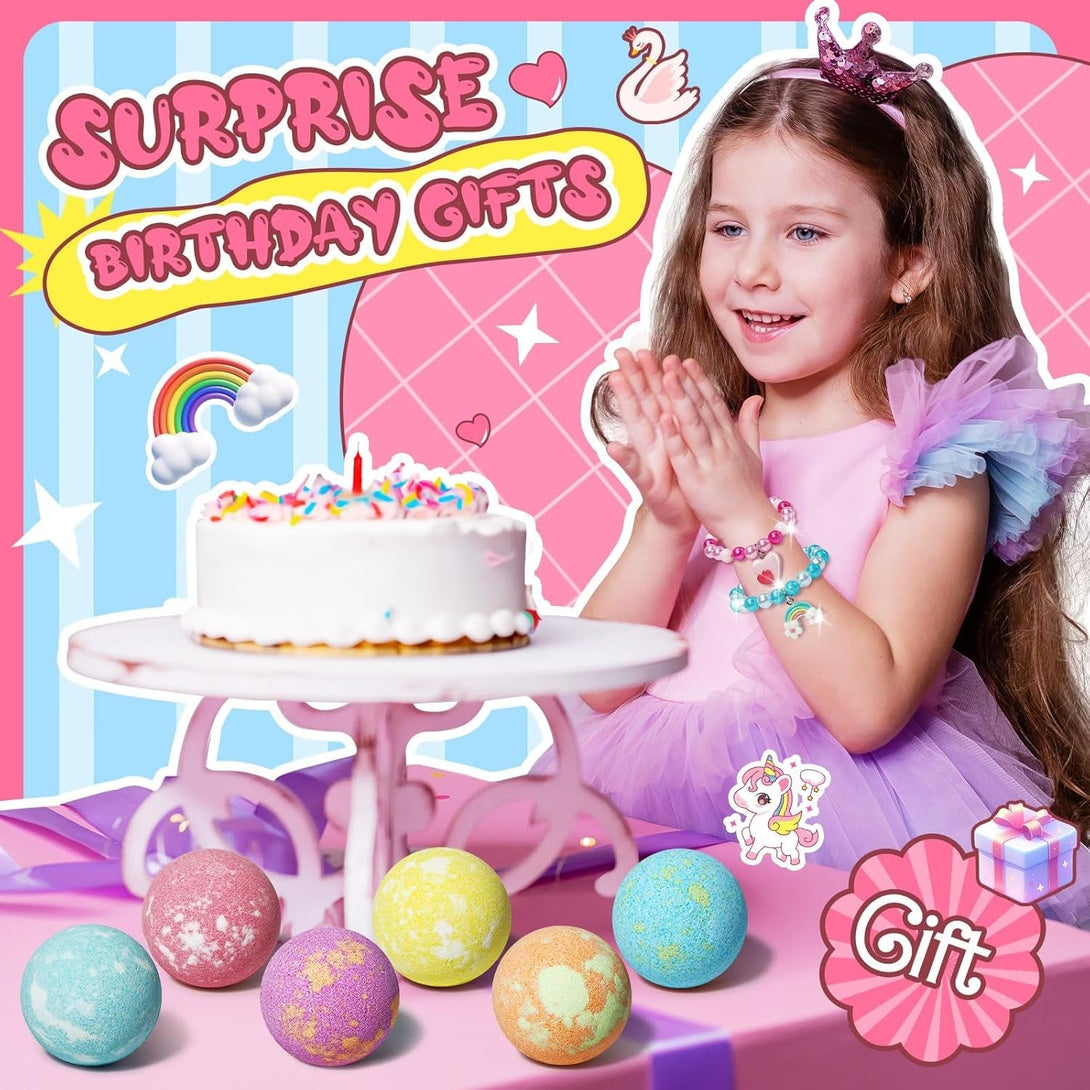 Unicorn Bath Bombs for Kids Girls with Bracelet Inside, Sanyi Bubble Bath Toys Birthday Gifts for 3/4/5/6/7/8 Year Old Girl Daughter Granddaughter Niece Sister Friend