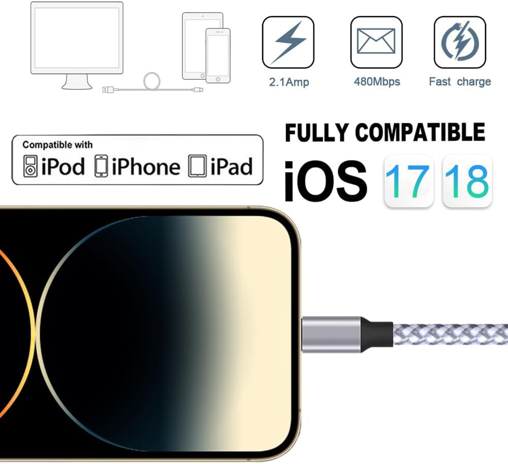 TAKAGI for Iphone Charger, [Mfi Certified] Lightning Cable 3PACK 6FT Nylon Braided USB Charging Cable High Speed Transfer Cord Compatible with Iphone 14/13/12/11 Pro Max/Xs Max/Xr/Xs/X/8/Ipad