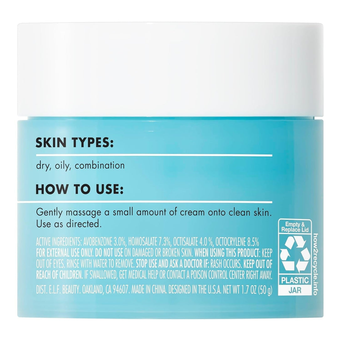 E.L.F. Holy Hydration! Face Cream, Broad Spectrum SPF 30 Sunscreen, Moisturizes & Softens Skin, Quick-Absorbing & Ultra-Hydrating,1.7 Ounce