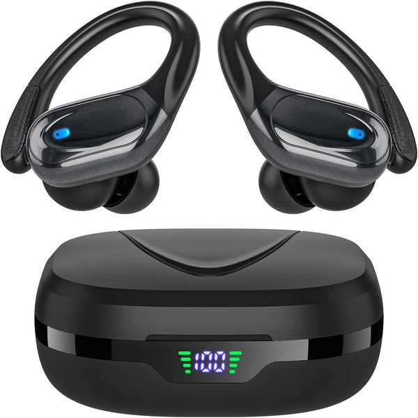 Wireless Earbuds Bluetooth Headphones 80Hrs Playback Ear Buds Power Display with Noise Canceling Mic Headsets for Sports/Workout/Running Black