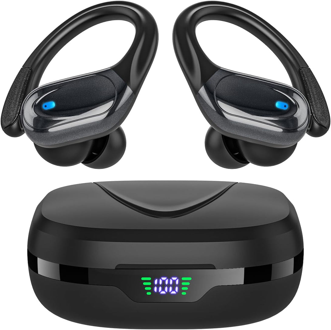 Wireless Earbuds Bluetooth Headphones 80Hrs Playback Ear Buds Power Display with Noise Canceling Mic Headsets for Sports/Workout/Running Black