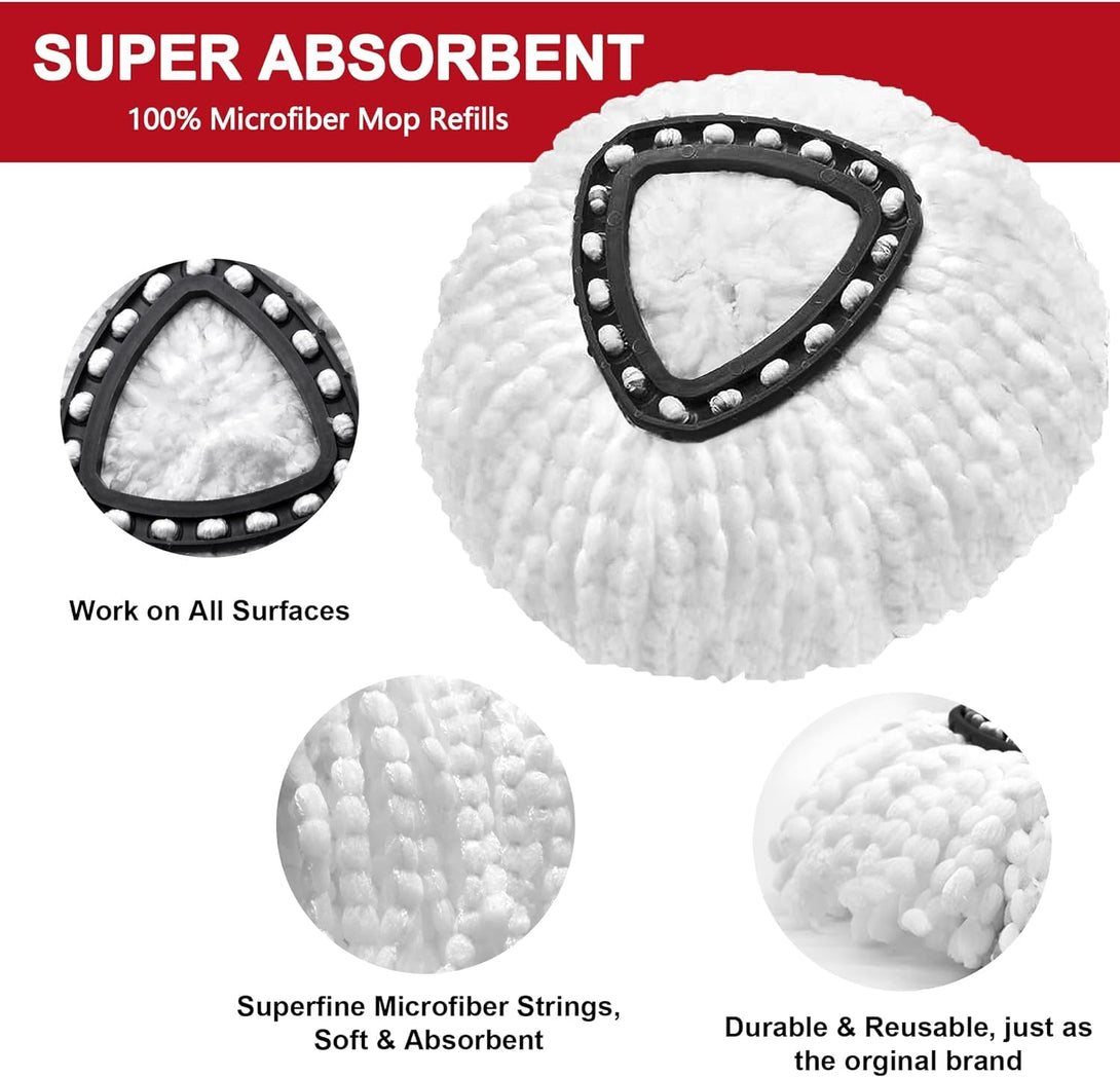 3 Pack Mop Replacement Heads for O-Ceda Mop Replace Head Easywrin Spin Mop Heads Replacements, Microfiber Spin Mop Refills, Easy Cleaning Mop Head Replacement