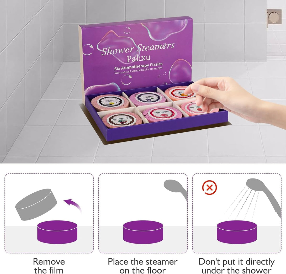 Shower Steamers 6 Pack Set, Shower Bombs Tablets with Organic & Safe Essential Oils for Skin Moisturizing, Natural Bubble Bath Fizzy, Ideal Presents for Her, Girl, Wife, Mother, Women
