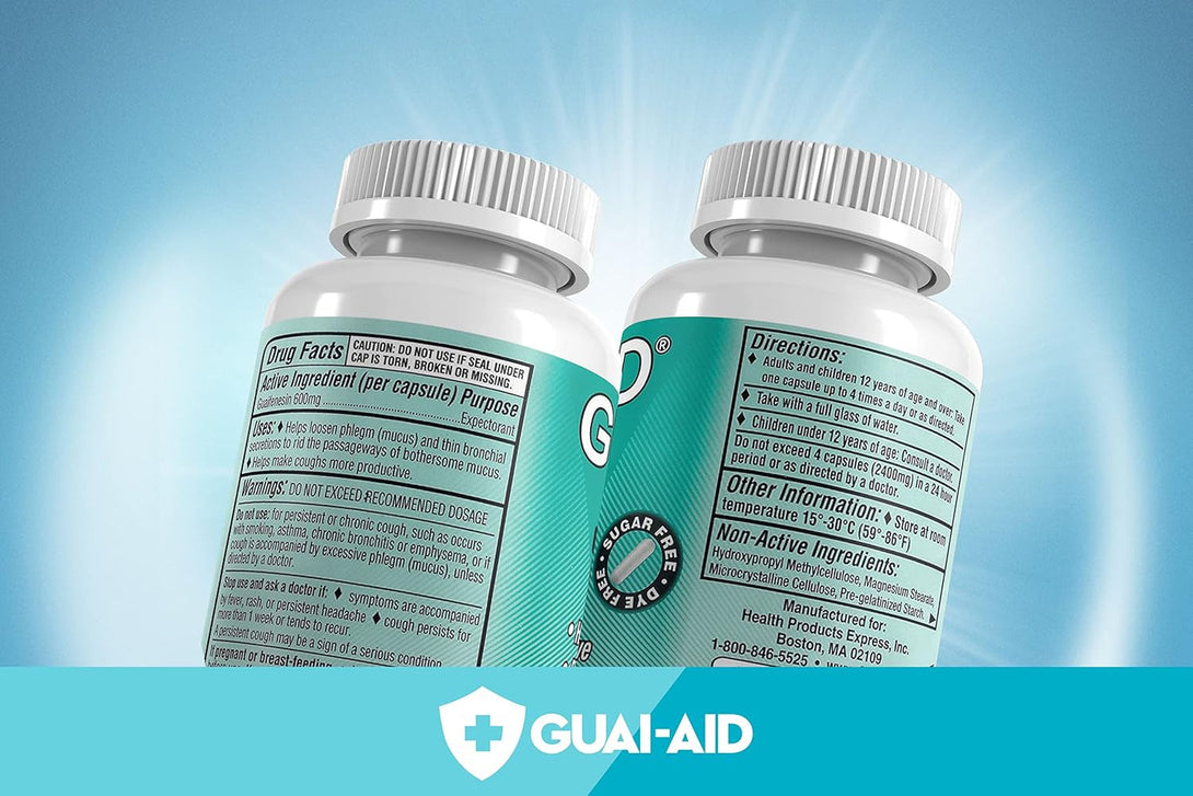 100 600Mg Guaifenesin Caplets “For All-Day Everyday Mucus Relief” Controls Phlegm, Cough, Chest Congestion, Colds & Flu.