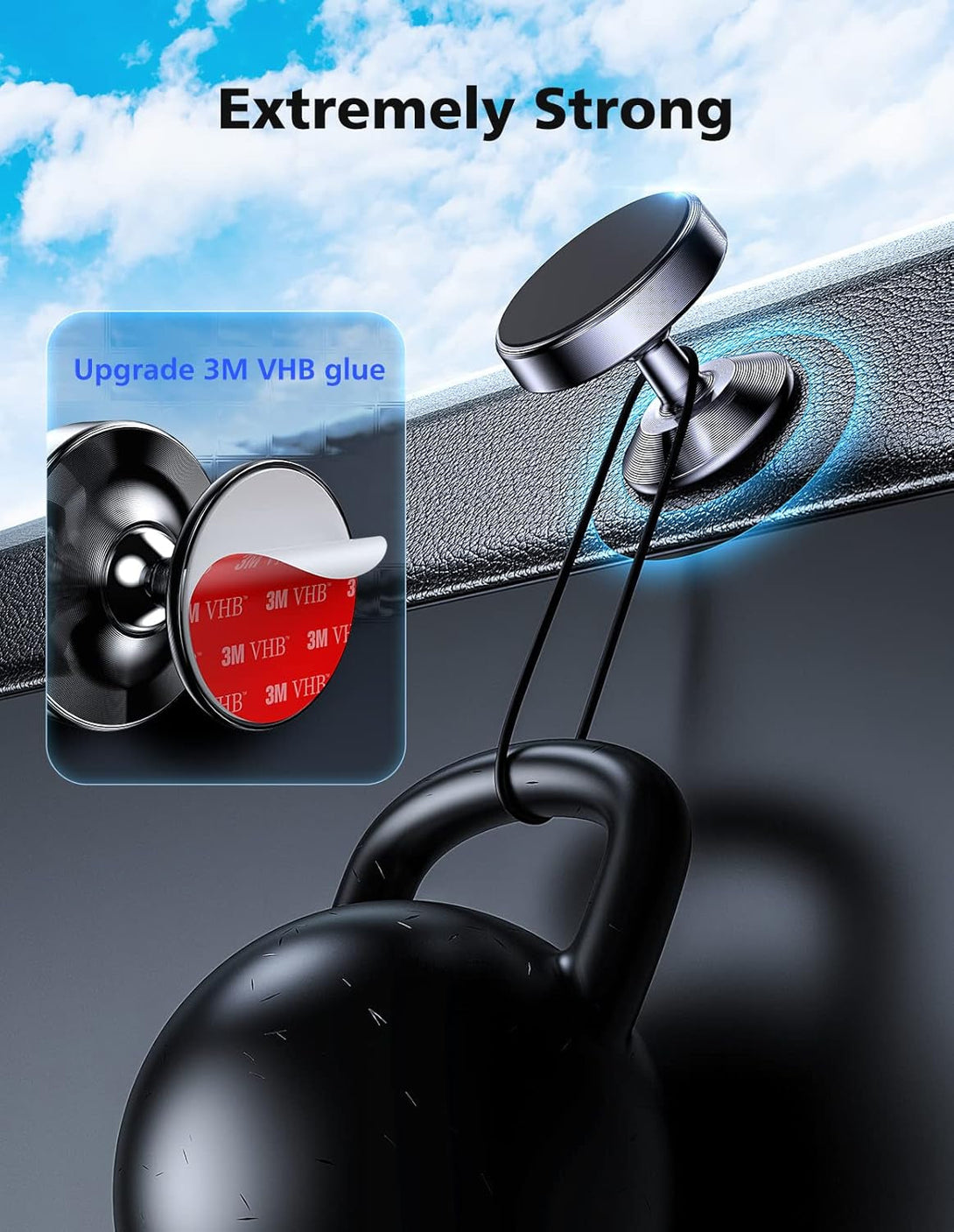 2 Pack Magnetic Phone Holder for Car, [ Strong Magnet ] Magnetic Phone Holder, [ 360° Rotation ] Phone Magnet for Car, Compatible with All Smartphones, Must Be Used with Metal Pad, Black