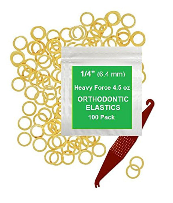 1/4 Inch Orthodontic Elastic Rubber Bands - 100 Pack, Natural, Heavy Force 4.5 Oz - Dental Rubber Bands, Teeth Rubber Bands Gap Fixer, Dreadlock Rubber Bands, 1 Elastic Placer for Braces Included