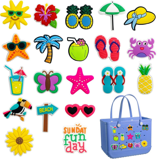 20PCS Beach Charms for Bogg Bag, Hawaii Accessories with Sturdy Clips for Totes, Rubber Bag Accessories, Decoration Charms for Girls Women