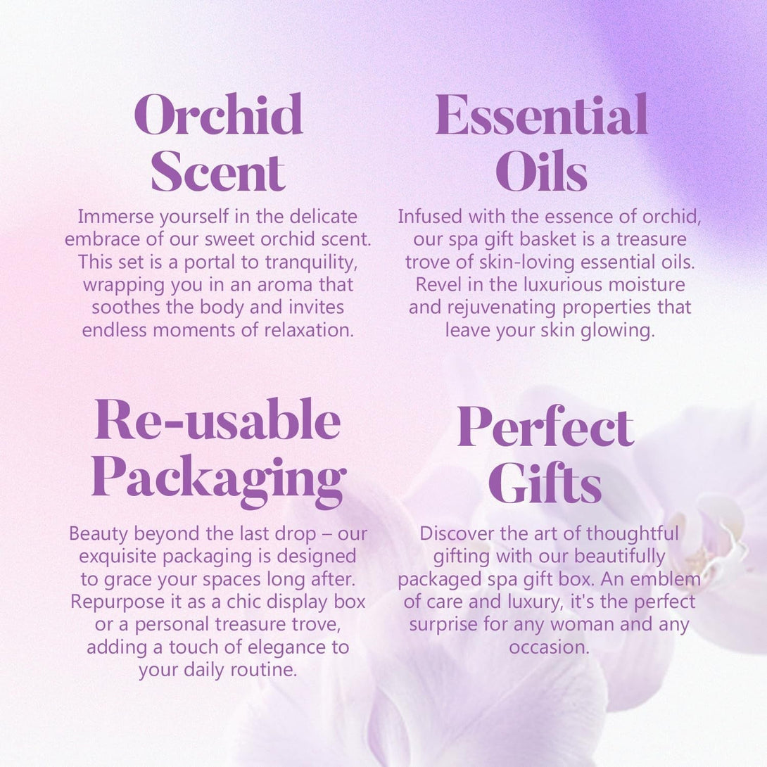 Spa Gifts for Women, Body & Earth 5 Pcs Gifts for Women Orchid Gift Sets, Bath and Body Womens Bath Gifts, Mothers Day Gift for Mom