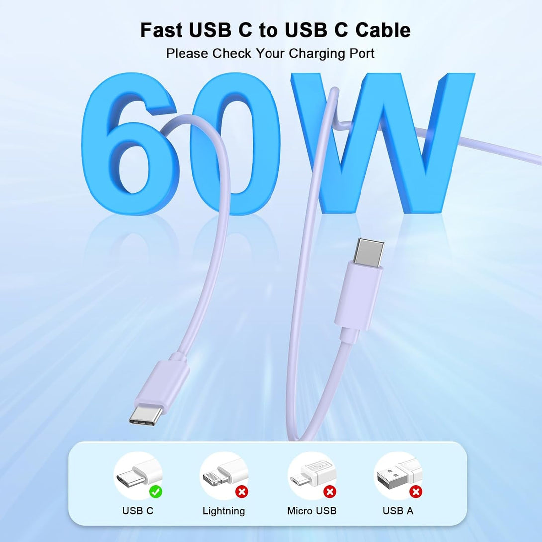 20W USB C Wall Charger Fast Charging Compatible for Iphone 16/16 Plus/16 Pro/16 Pro Max/15/15 Pro/15 Pro Max/15 Plus, 2 Pack Iphone 16 15 Charger Block with 10FT Type C Charging Cable, Purple