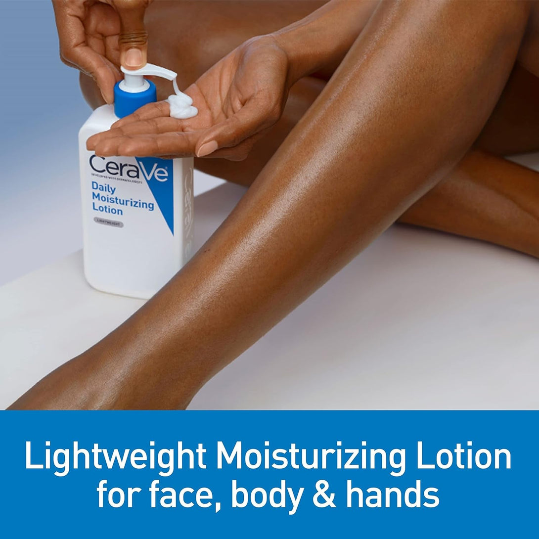 Cerave Daily Moisturizing Lotion for Dry Skin, Body Lotion & Face Moisturizer with Hyaluronic Acid and Ceramides, Daily Moisturizer, Fragrance Free, Oil-Free, 19 Ounce