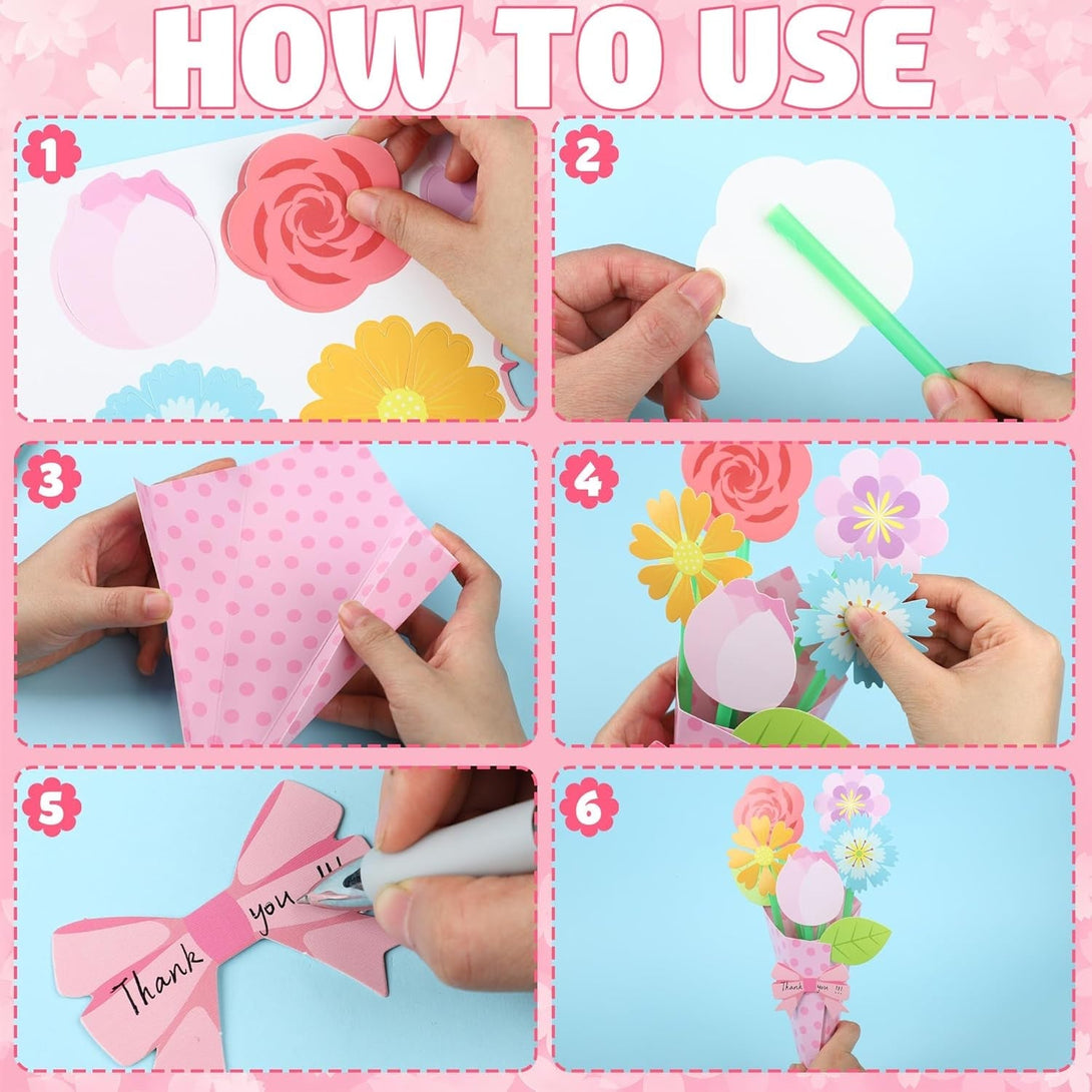 24 Pcs Flower Bouquet Craft Kit Make Your Own Flower Bouquets DIY Mother'S Day Gift Floral Bouquet School Classroom Home Fun Activities with Straw and Floral Paper for Teacher Appreciation Week Gifts