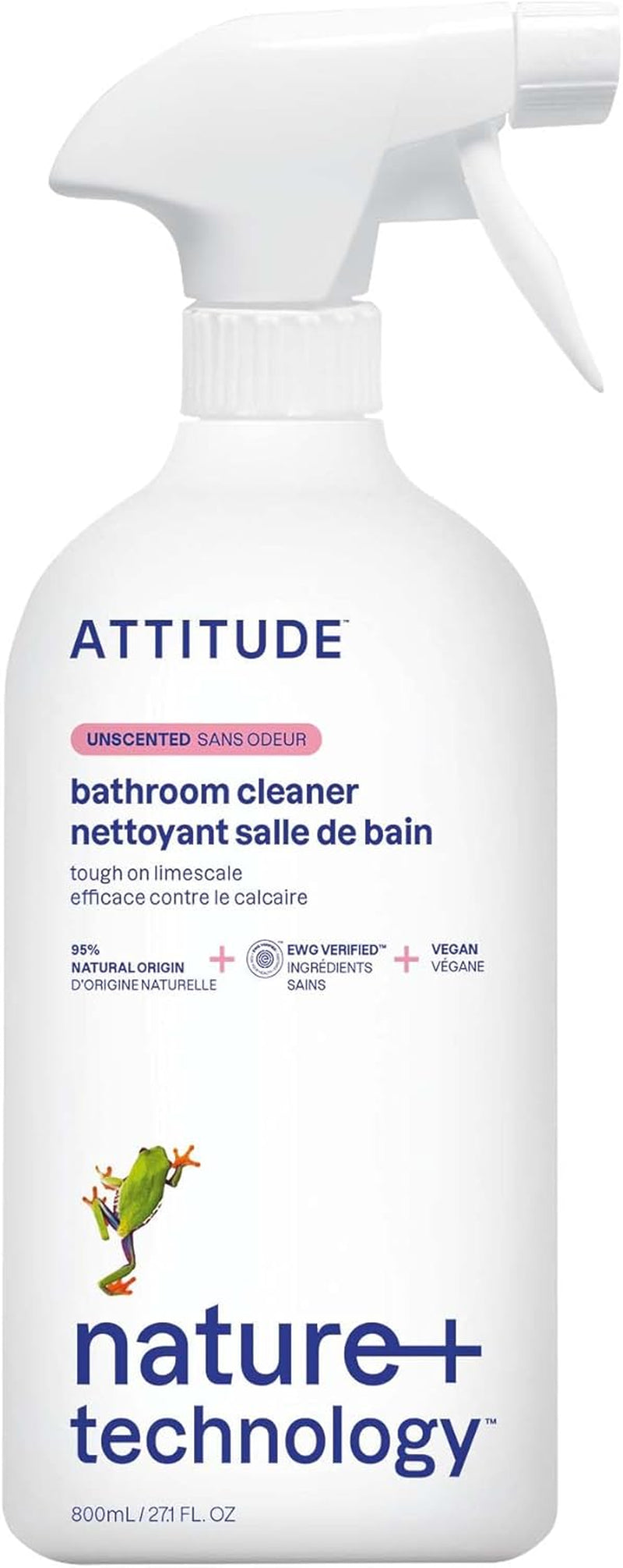 ATTITUDE Bathroom Cleaner, EWG Verified, Plant- and Mineral-Based, Vegan Household Products, Unscented, 27.1 Fl Oz