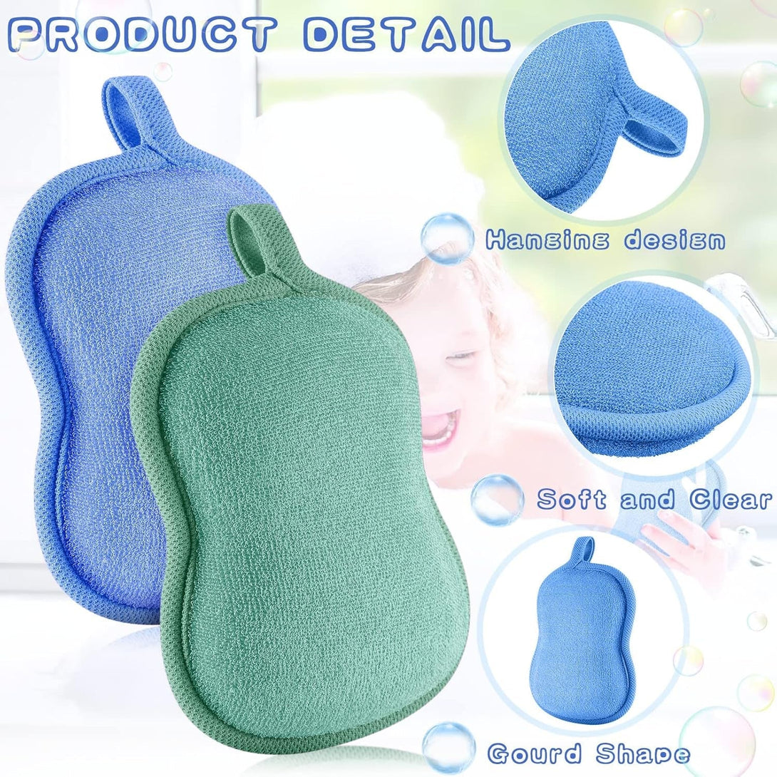 Tatuo 4 Pieces Baby Bath Sponge Cotton Baby Sponge Toddler Soft and Absorbent Loofah for Kids Babies Men Women(Green, Blue)