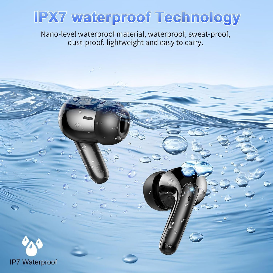 Wireless Earbuds,2025 Bluetooth 5.3 Headphones in Ear with 4 HD Microphone, 56H Playtime, HIFI Stereo in Ear Earphones, IPX7 Waterproof Bluetooth Earbuds, LED Display, USB-C, Sport/Work/Leisure/Black