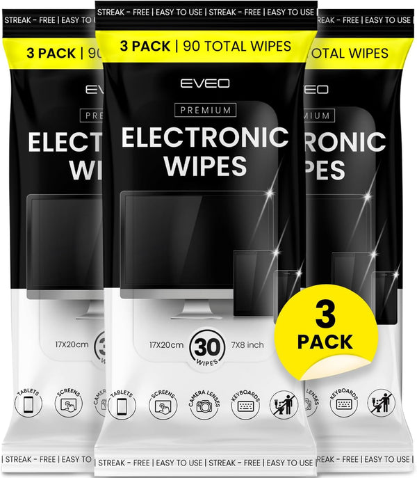 EVEO Electronic Wipes Screen Cleaner-Tv Screen Cleaner Wipes, Computer Screen Cleaner, Laptop Screen Cleaner, Ipad & Monitor Cleaner, TV Cleaner Screen Cleaning Wipes - [90 Wipes + Microfiber Cloth ]