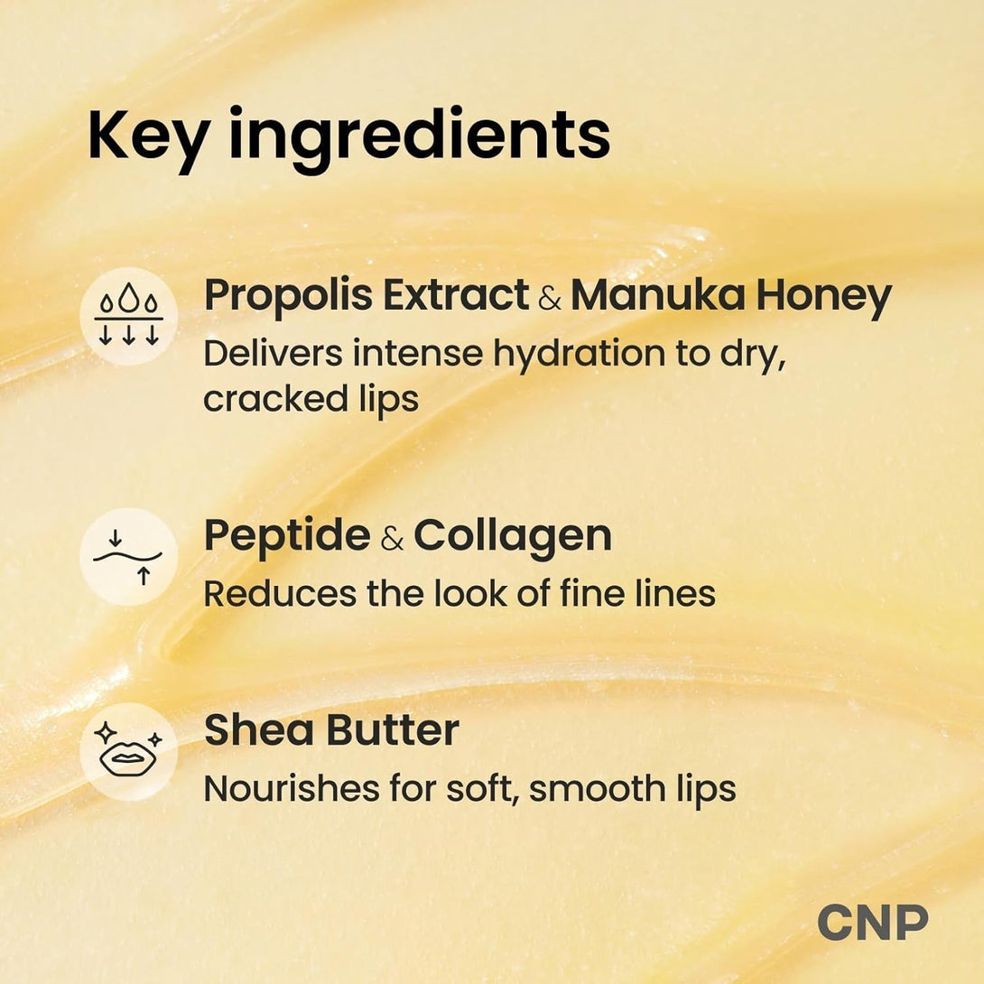 CNP Honey Lip Butter - Propolis Lipcerin™ 01 Original, Hydrating Overnight Manuka Lip Balm & Mask, 12Hrs Long-Lasting Moisture, Gifts for Women, Korean Skin Care, 0.5 Fl.Oz.