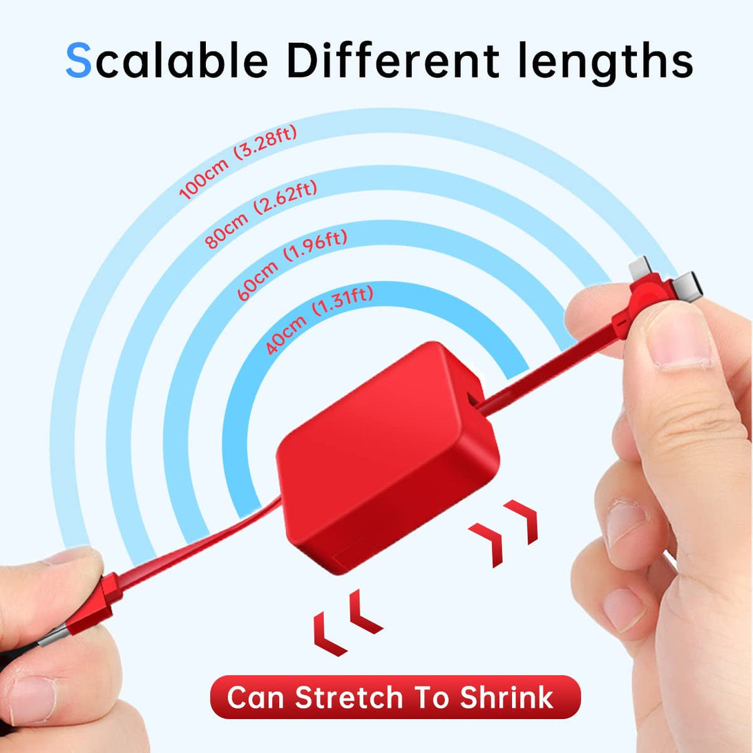 4 Pcs 3 in 1 Retractable Multi Charging Cable (3.28FT) with USB C/Micro USB/IP and Phone Holder, Festivals and Birthday Gift for Your Family and Friends, Compatible with Iphone/Android/Tablet