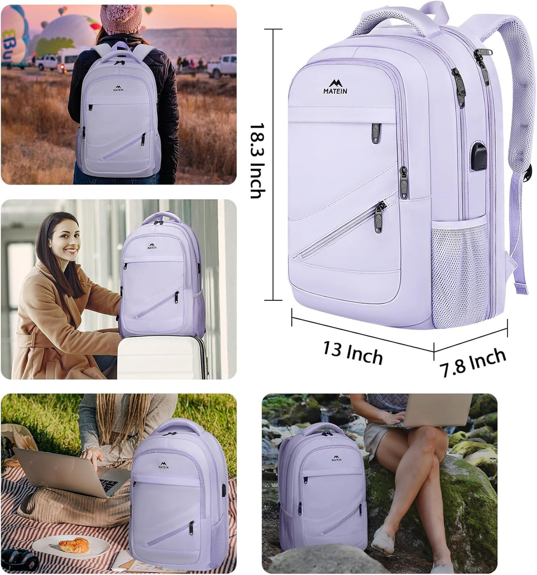 MATEIN Large Travel Backpack for Womens, Lightweight Carry on Backpack TSA Approved Fits 17 in Laptop, Spacious Laptop Bag for Travel Essentials, College Bookbag for Women, Purple