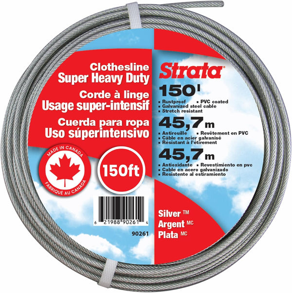 150 Feet Clothesline Outdoor Heavy Duty Galvanized Wire Steel Cable, Silver PVC Coating - Clothes Line Wires for outside Laundry Drying