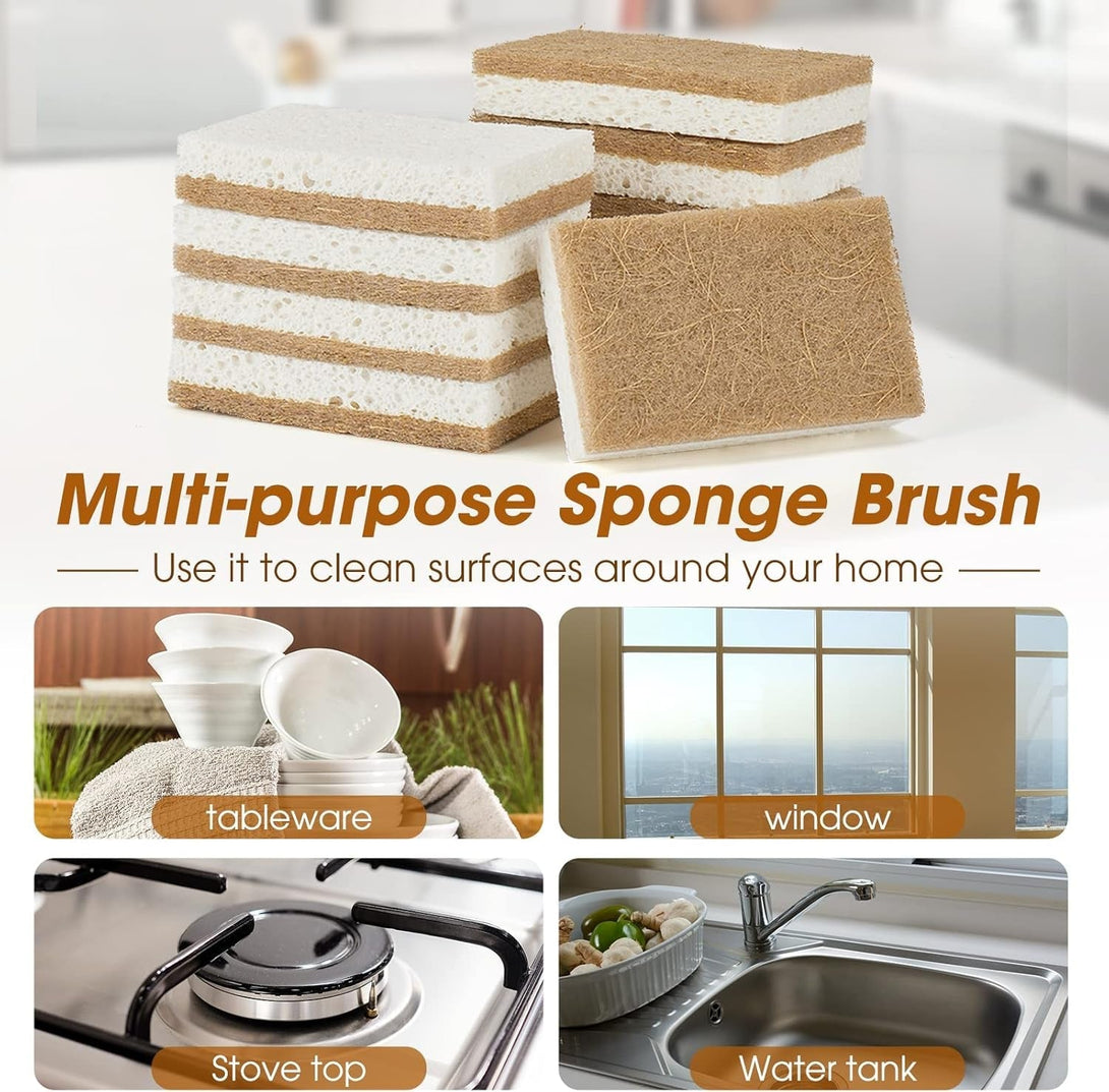 10 Pack Nature Dish Sponge - Natural Kitchen Sponge - Coconut Fiber and Wood Cellulose Scrubber Sponge