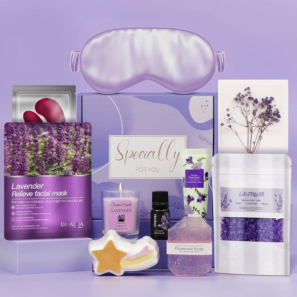 Birthday Gifts Basket for Women, Relaxtion Spa Set, Self Care Boxes for Her, Mother, Friend, Sister, Ideal Gifts for Valentine'S and Mother'S Day (Purple)