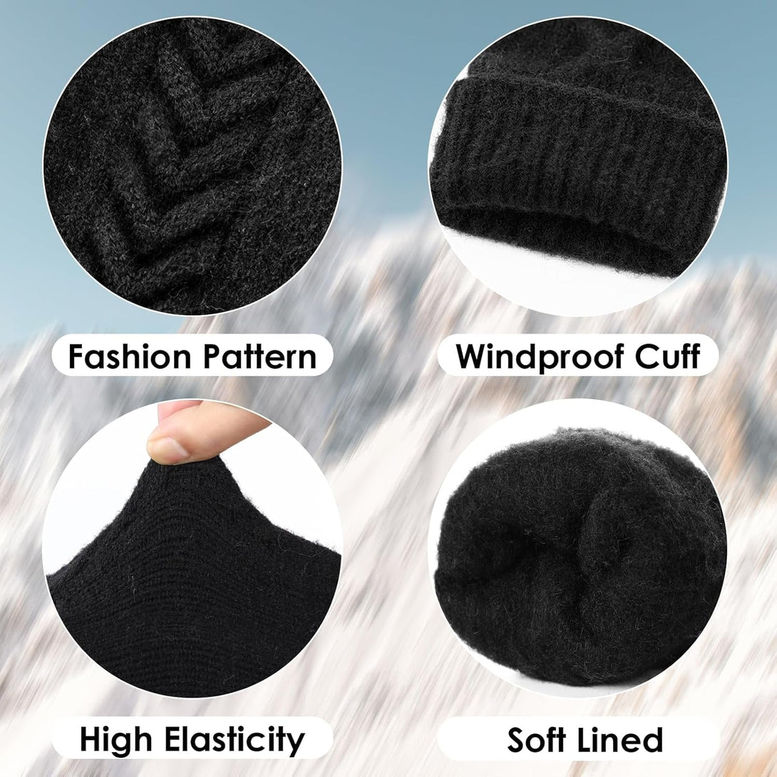 Achiou Women Winter Gloves, Touch Screen Texting Gloves, Elastic Soft Warm Knit Lined, One Size
