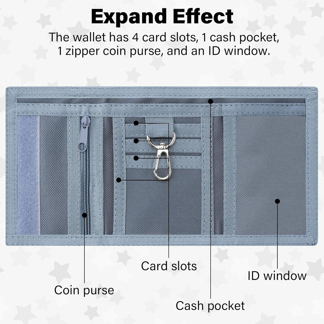Kids Wallet for Boys Girls, Trifold RFID Wallet with Key Chain and Zipper Pocket for Kids 4-18 Novelty Birthday Gifts, Coin Pouch Purse for Children Teens Outdoor Sports -S2