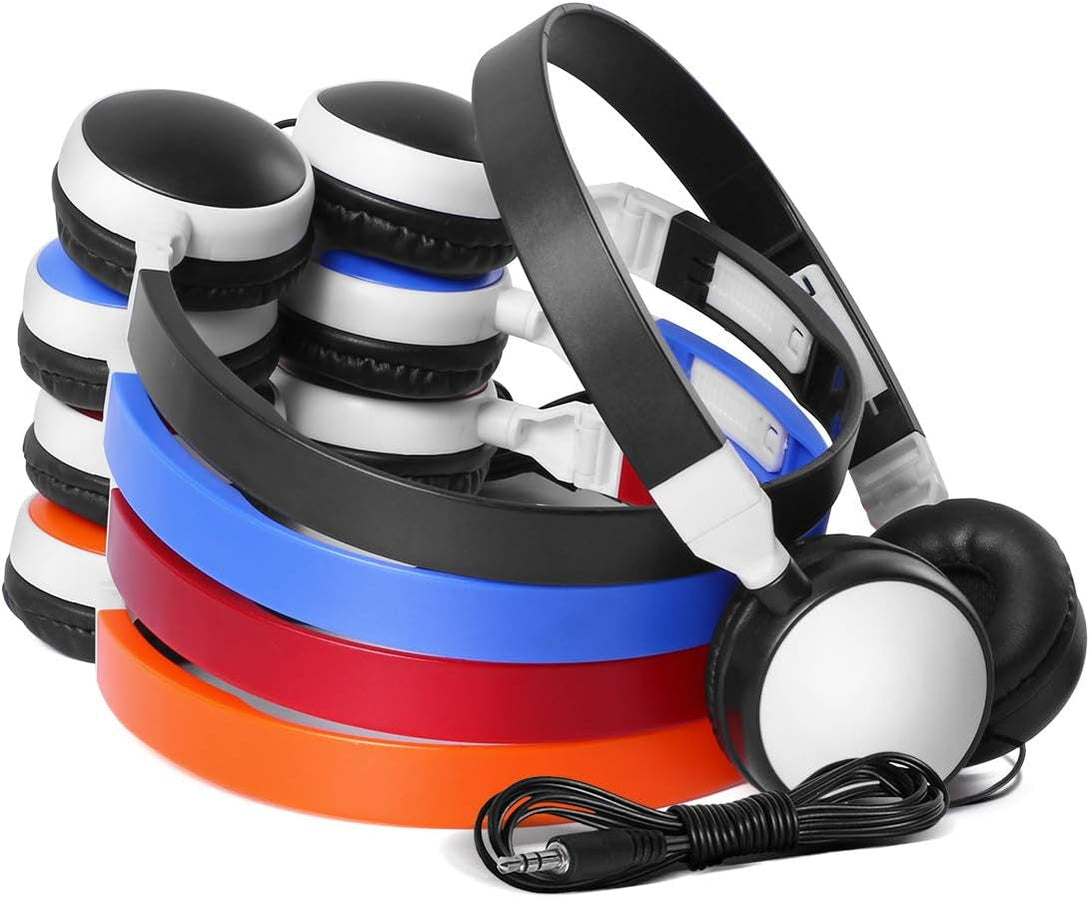 Bulk Headphones Wired for Classroom, Wholesale 5 Pack School KW-X05M Multi Colored Foldable Computers Headphones for Kids Students Children Teen Adults