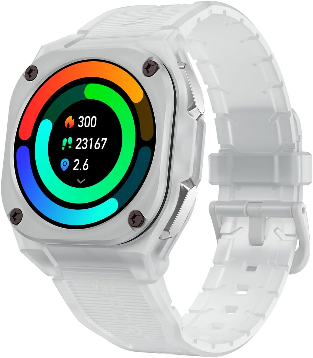 Easfone B3 Sport Smart Watch, 1.28" AMOLED Fitness Watch with Heart Rate/Sleep/Ip68 Waterproof/120+ Sports Modes, Pedometer, Sport Smart Watch for Android Ios (Transparent White)