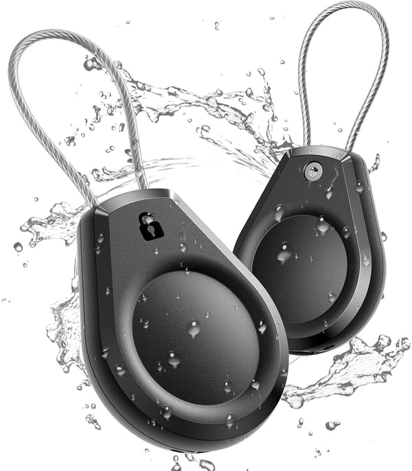 Waterproof Airtag Keychain Holder - (2 Pack) Air Tag Lock Case with Wire Cable Compatible with Apple Airtags, Ultra Durable Anti-Lost Protective Case with Keyring for Luggage, Key, Backpack, Black