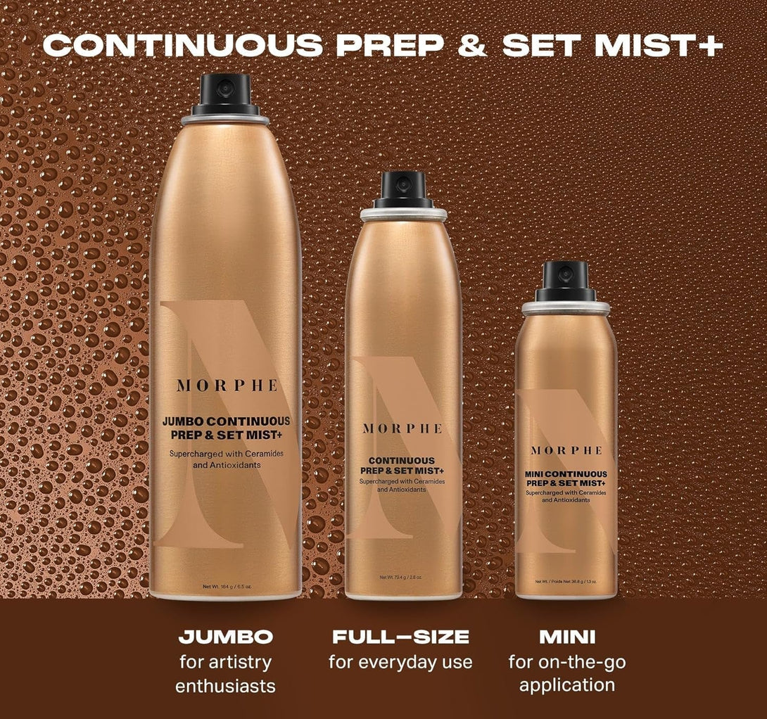 Morphe Continuous Prep & Set Face Mist - Hydrating Setting Spray for Makeup & Skin Prep - Enriched with Ceramides and Antioxidants for a Radiant Finish (2.8 Oz)