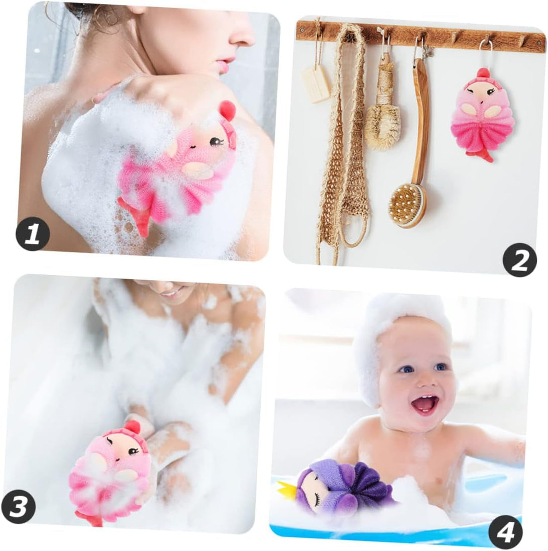 2Pcs Bath Ball Shower Pouf Sponge Luffa Baby Bath Brush Mermaid Baby Shower Games Pouf Wash Bath Sponges Shower Ball Body Scrubber Shower Loofah Cute or Cleaning Supplies Child