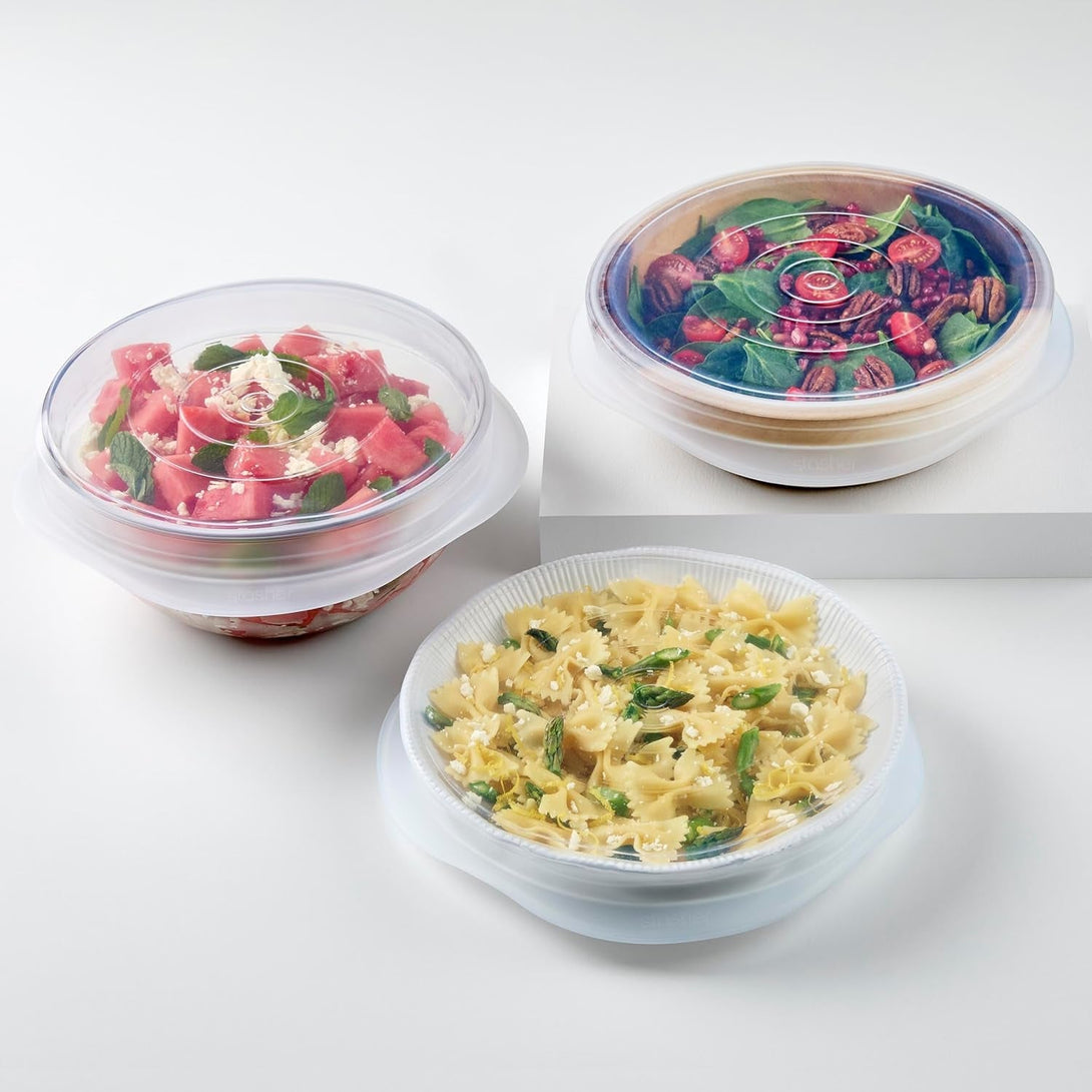 Stasher Premium Reusable Silicone Stretch Lids 3-Pack Box – Large | Clear, 9” Lids | Airtight Seal | Food Container Covers | BPA Free, Leak-Free, Dishwasher Safe, Microwave Safe, Eco-Friendly