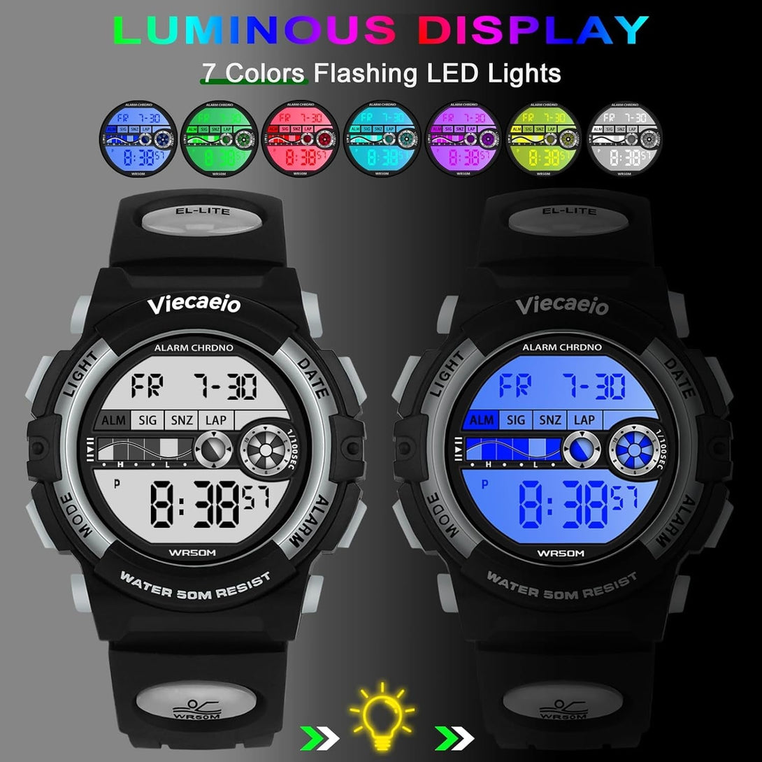 Kids Digital Watch for Boys Girls, Waterproof LED Colorful Lights Sports Watch Suitable for 5-17 Years Old Teenagers (With Gift Box)